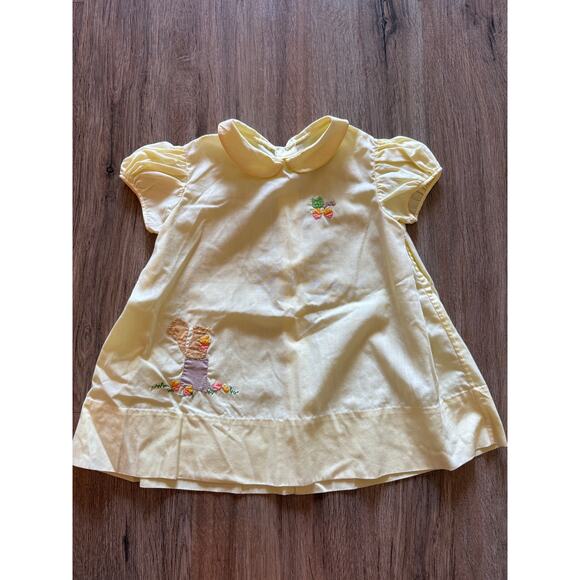 Vintage Toddler Hand Made by Imperial Yellow Collared Bunny Dress Size 3 - Picture 1 of 3